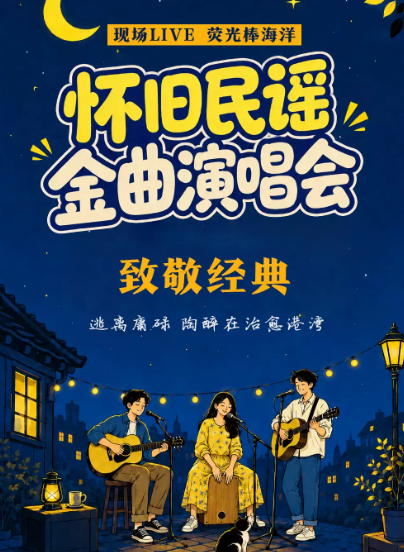 致敬经典|怀旧金曲|三里屯|沉浸互动民谣演唱会|萤光棒大合唱海报